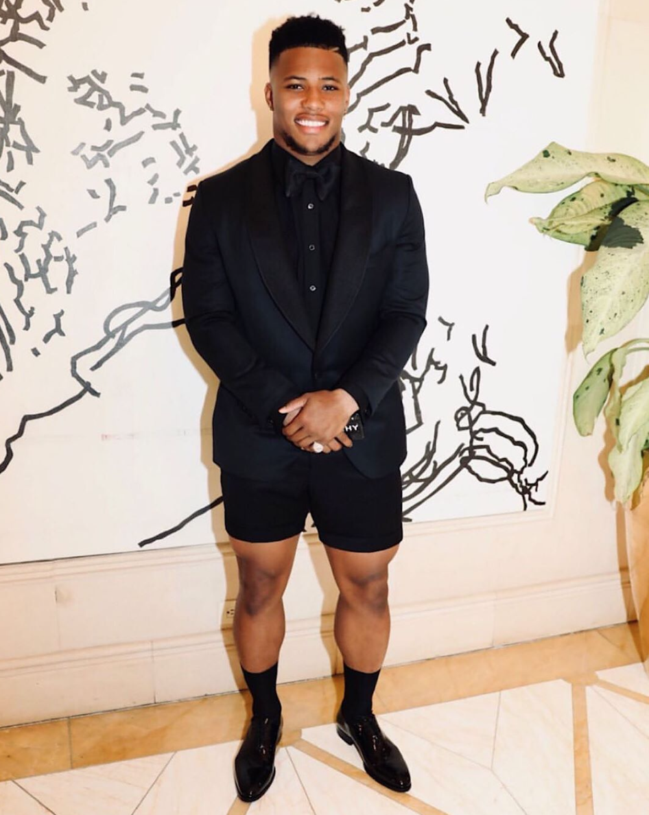 saquon barkley dress shorts Saquon Barkley Goes Skies Out, Thighs Out At Met Gala