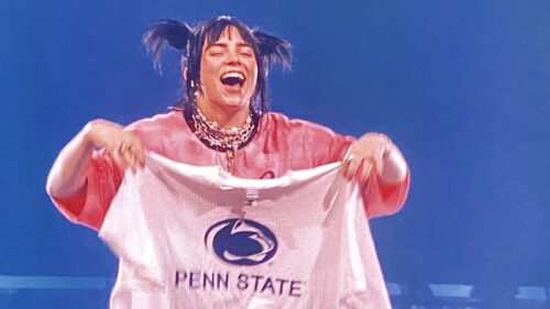 billie eilish holding up penn state shirt